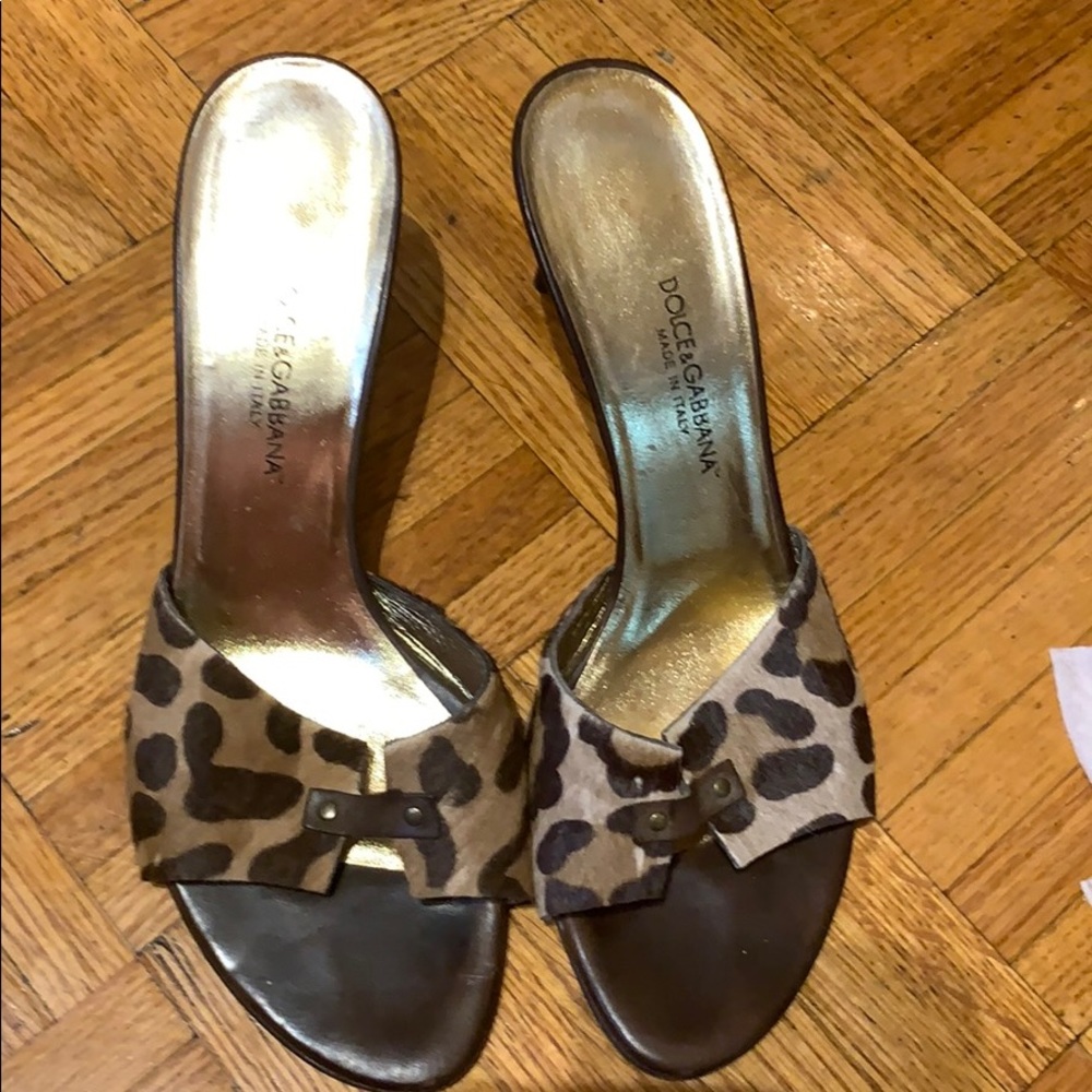 Dolce & Gabbana Animal Print Hair Calf Slide Pumps
